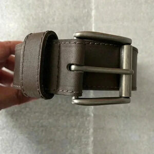 [36-42”]Custom Leather Brown  Leather Silver Tone Buckle Men